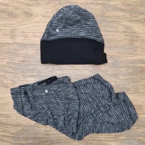 Lululemon Run for it beanie and neck warmer textured set grey black melange OS